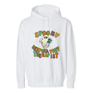 Groovy Spooky Respiratory Therapist Ghost Retro Halloween Garment-Dyed Fleece Hoodie