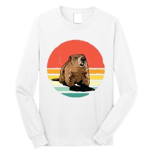 Groundhog Shirts Retro Style Rodent Animal Groundhogs Day Long Sleeve Shirt