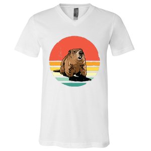 Groundhog Shirts Retro Style Rodent Animal Groundhogs Day V-Neck T-Shirt