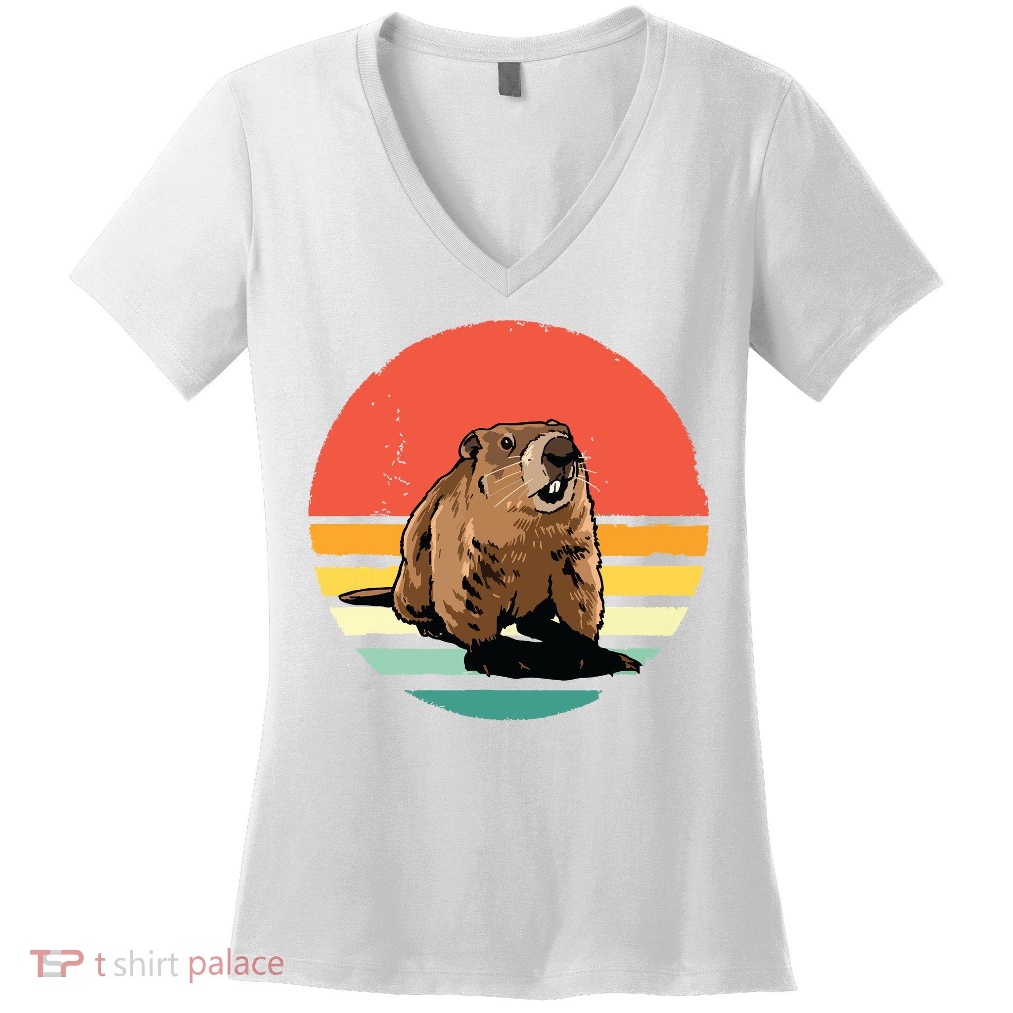 Groundhog Shirts Retro Style Rodent Animal Groundhogs Day Women's V-Neck T-Shirt