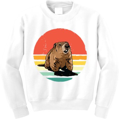 Groundhog Shirts Retro Style Rodent Animal Groundhogs Day Kids Sweatshirt