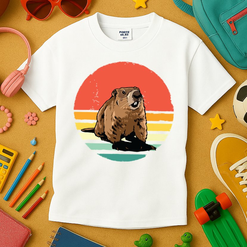 Groundhog Shirts Retro Style Rodent Animal Groundhogs Day Kids T-Shirt