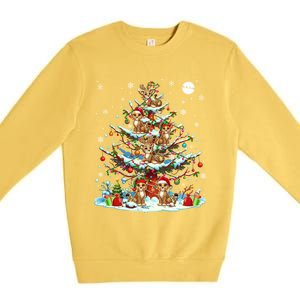 Group Santa Reindeer Elf Cheetahs On Christmas Tree Colorful Cool Gift Premium Crewneck Sweatshirt