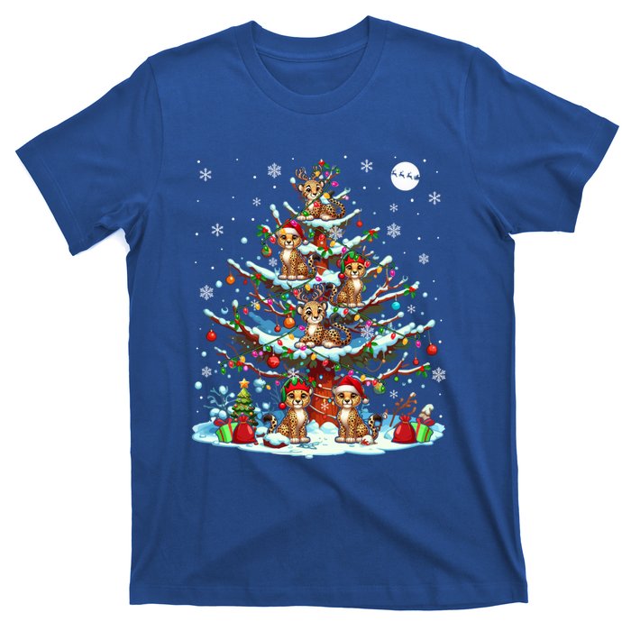 Group Santa Reindeer Elf Cheetahs On Christmas Tree Colorful Cool Gift T-Shirt