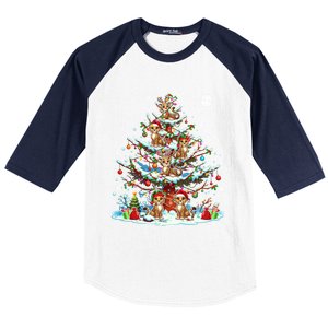 Group Santa Reindeer Elf Cheetahs On Christmas Tree Colorful Cool Gift Baseball Sleeve Shirt