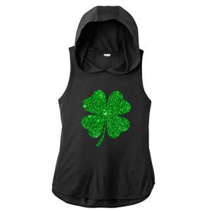 Glitter Shamrock St Patrick's Day Ladies PosiCharge Tri-Blend Wicking Draft Hoodie Tank