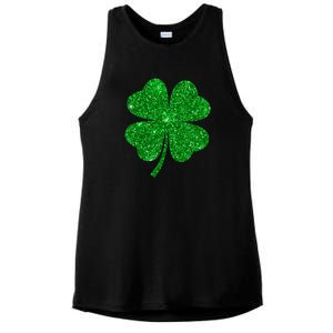 Glitter Shamrock St Patrick's Day Ladies PosiCharge Tri-Blend Wicking Tank