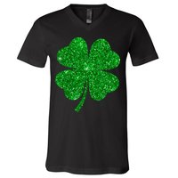 Glitter Shamrock St Patrick's Day V-Neck T-Shirt