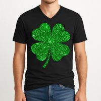 Glitter Shamrock St Patrick's Day V-Neck T-Shirt