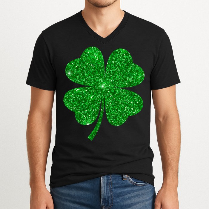 Glitter Shamrock St Patrick's Day V-Neck T-Shirt
