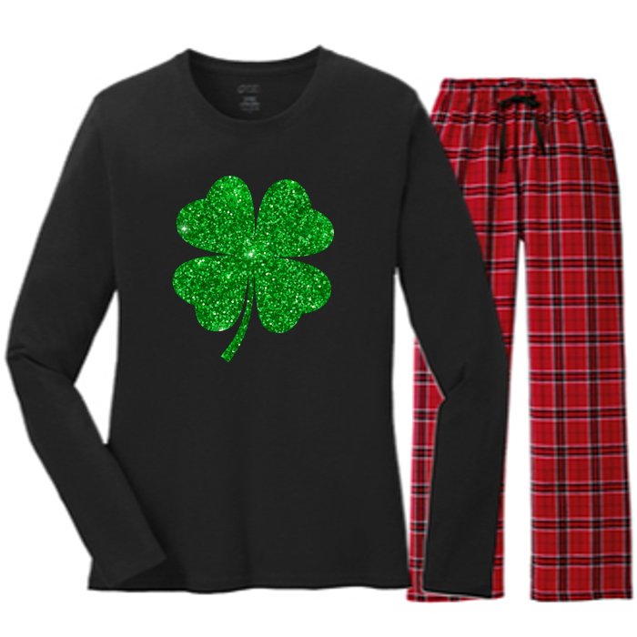 Glitter Shamrock St Patrick's Day Women's Long Sleeve Flannel Pajama Set 