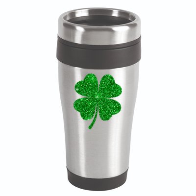 Glitter Shamrock St Patrick's Day 16oz Travel Tumbler