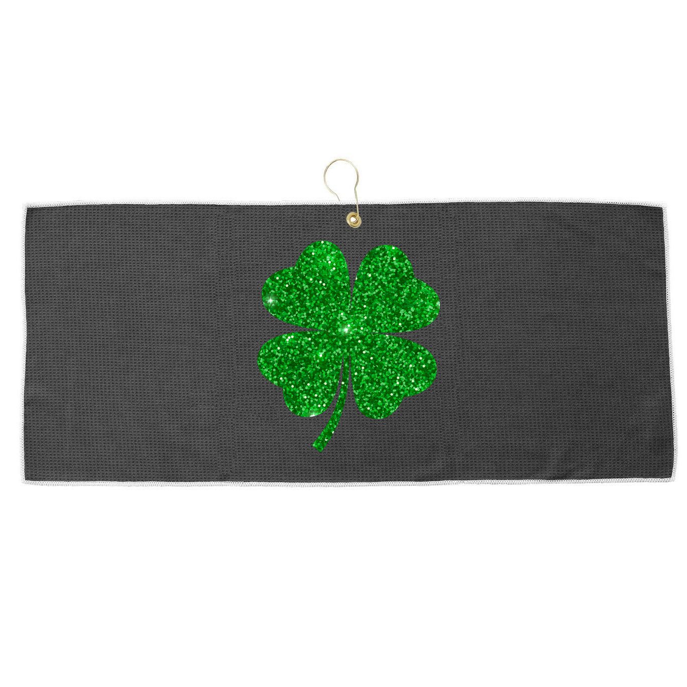 Glitter Shamrock St Patrick's Day Large Microfiber Waffle Golf Towel