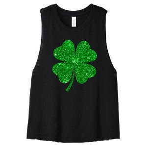 Glitter Shamrock St Patrick's Day Women's Racerback Cropped Tank