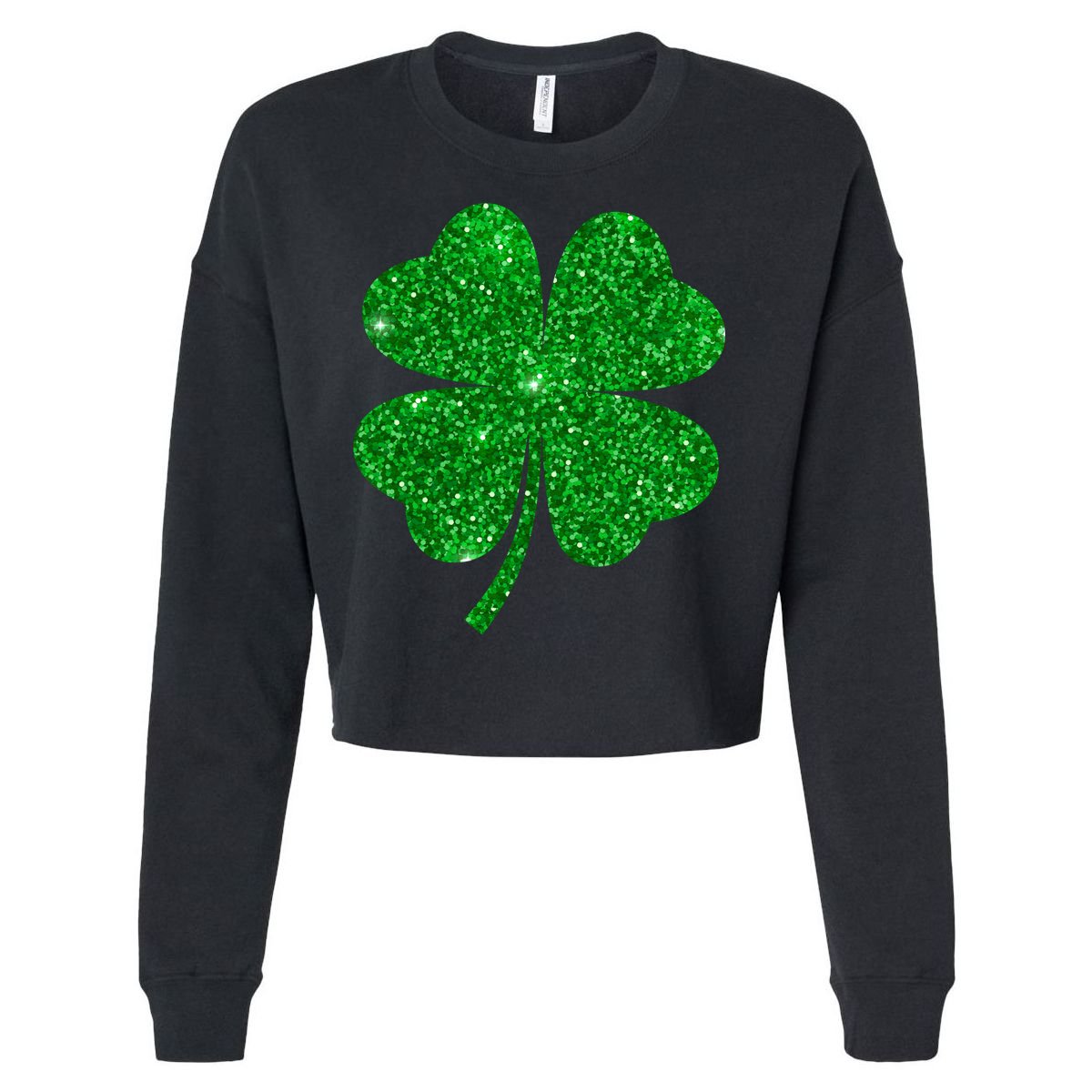Glitter Shamrock St Patrick's Day Cropped Pullover Crew