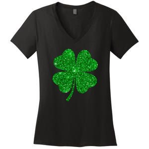 Glitter Shamrock St Patrick's Day Women's V-Neck T-Shirt