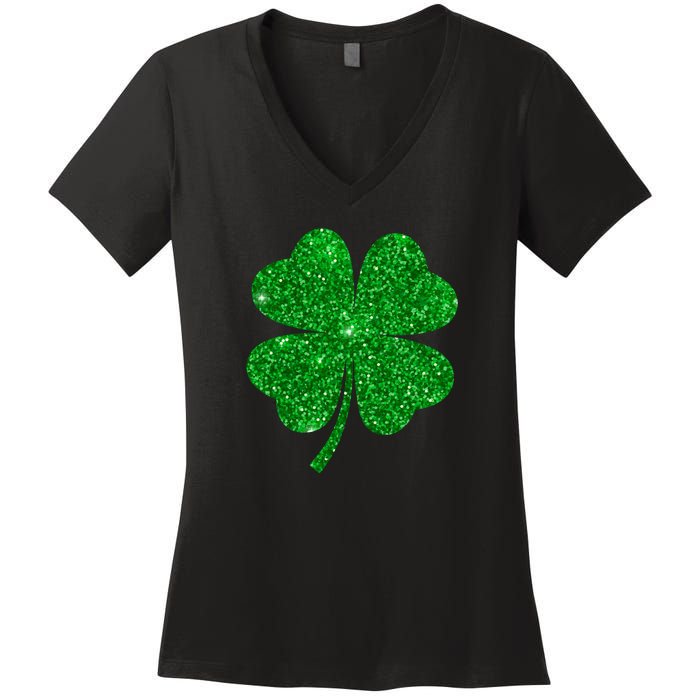 Glitter Shamrock St Patrick's Day Women's V-Neck T-Shirt