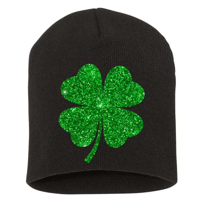 Glitter Shamrock St Patrick's Day Short Acrylic Beanie
