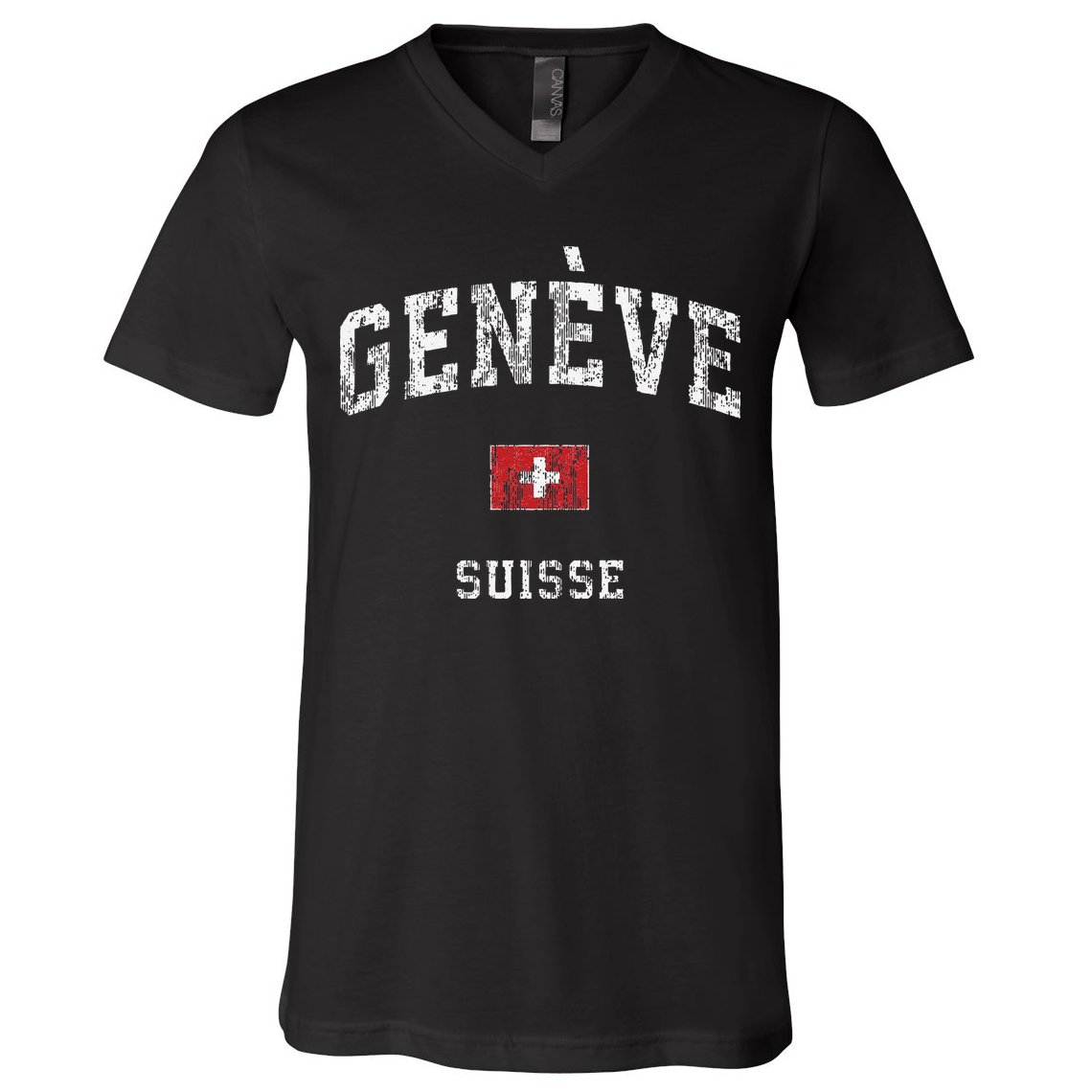 Geneva Suisse Switzerland Vintage Athletic Sports V-Neck T-Shirt