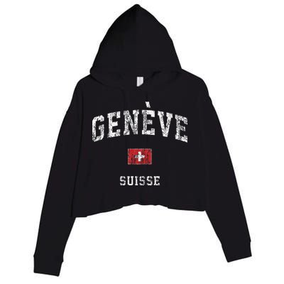 Geneva Suisse Switzerland Vintage Athletic Sports Crop Fleece Hoodie