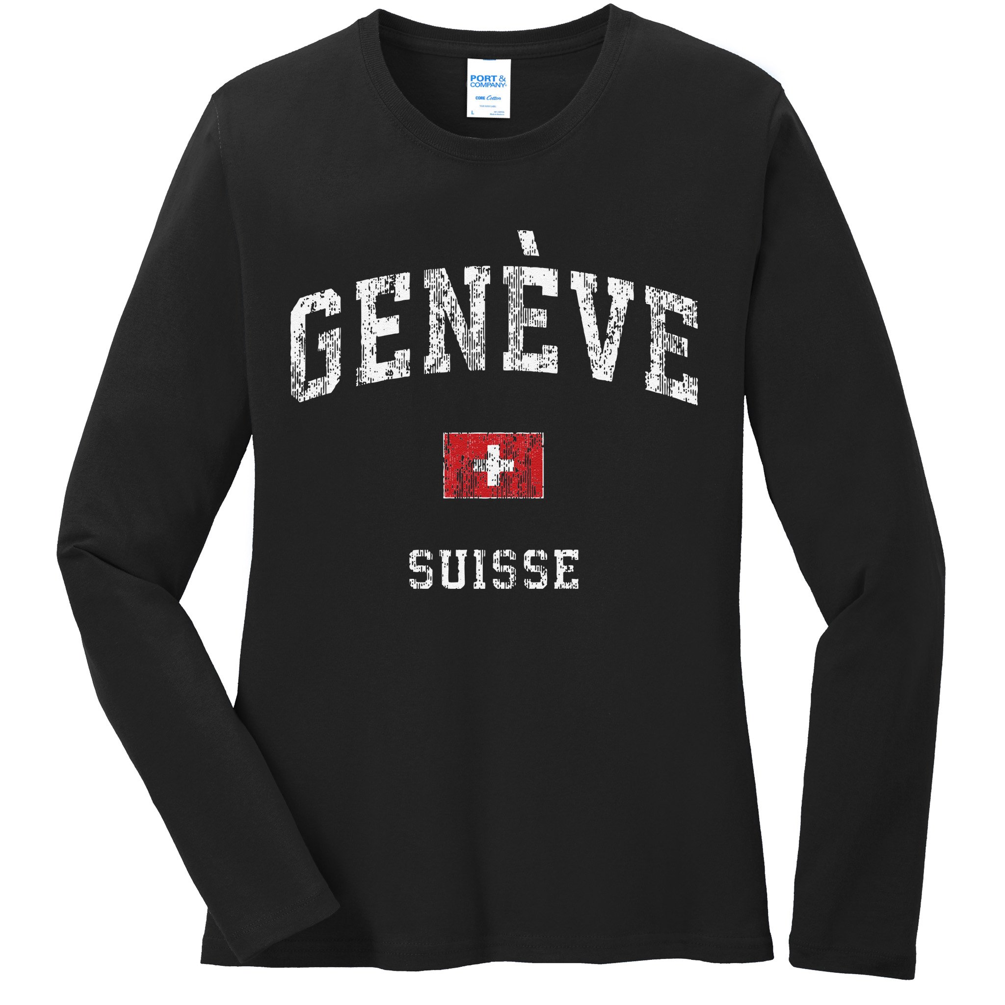 Geneva Suisse Switzerland Vintage Athletic Sports Ladies Long Sleeve Shirt