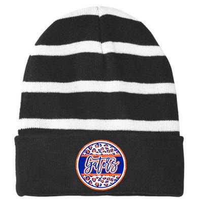 Gators School Sports Fan Team Spirit Mascot Heart Striped Beanie with Solid Band