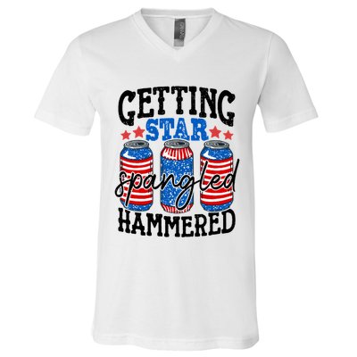Getting Star Spangled Hammered Funny 4th Of July Patriotic Meaningful Gift V-Neck T-Shirt