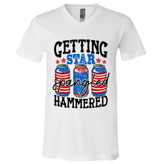 Getting Star Spangled Hammered Funny 4th Of July Patriotic Meaningful Gift V-Neck T-Shirt