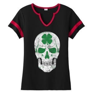 Green Shamrock Skull Irish Ireland ST PATRICKS DAY Gift Ladies Halftime Notch Neck Tee