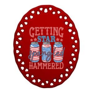 Getting Star Spangled Hammered 4th Of July Retro Style Beer Gift Ceramic Oval Ornament