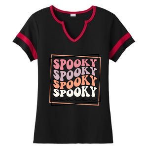 Groovy Spooky Season Retro Spooky Vibes Halloween Gift Ladies Halftime Notch Neck Tee