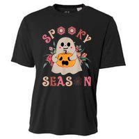 Groovy Spooky Season Cute Ghost Holding Pumpkin Halloween Cooling Performance Crew T-Shirt