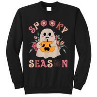 Groovy Spooky Season Cute Ghost Holding Pumpkin Halloween Sweatshirt