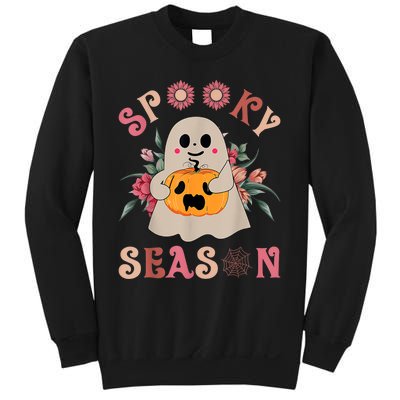 Groovy Spooky Season Cute Ghost Holding Pumpkin Halloween Sweatshirt