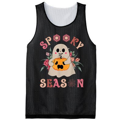 Groovy Spooky Season Cute Ghost Holding Pumpkin Halloween Mesh Reversible Basketball Jersey Tank