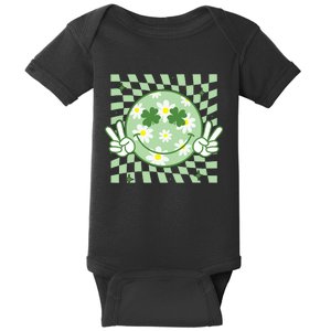 Groovy Shamrock Smile Face St Patricks Day Baby Bodysuit