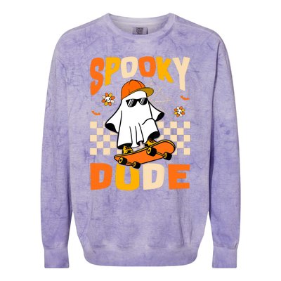 Ghost Skateboard Spooky Dude Groovy Halloween Boo Boy Colorblast Crewneck Sweatshirt