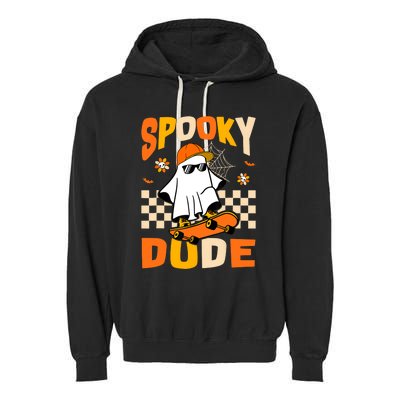 Ghost Skateboard Spooky Dude Groovy Halloween Boo Boy Garment-Dyed Fleece Hoodie