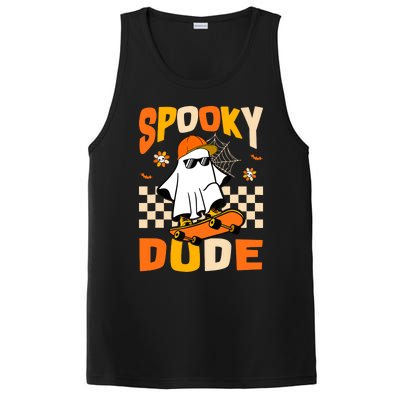 Ghost Skateboard Spooky Dude Groovy Halloween Boo Boy PosiCharge Competitor Tank