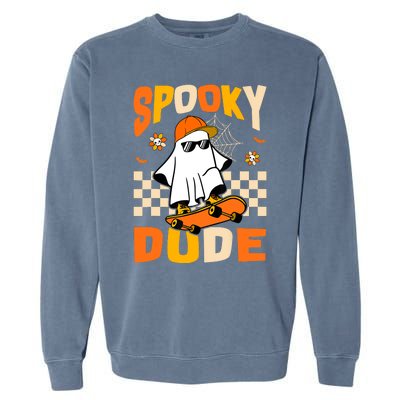 Ghost Skateboard Spooky Dude Groovy Halloween Boo Boy Garment-Dyed Sweatshirt