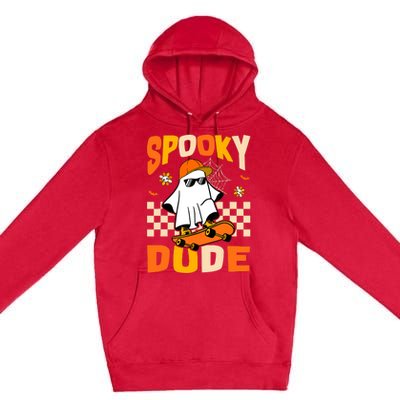 Ghost Skateboard Spooky Dude Groovy Halloween Boo Boy Premium Pullover Hoodie