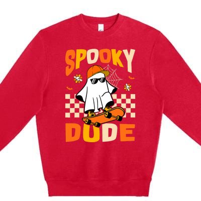 Ghost Skateboard Spooky Dude Groovy Halloween Boo Boy Premium Crewneck Sweatshirt