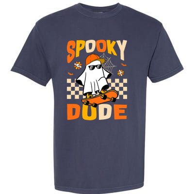 Ghost Skateboard Spooky Dude Groovy Halloween Boo Boy Garment-Dyed Heavyweight T-Shirt