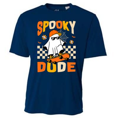 Ghost Skateboard Spooky Dude Groovy Halloween Boo Boy Cooling Performance Crew T-Shirt