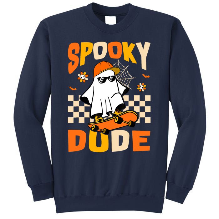 Ghost Skateboard Spooky Dude Groovy Halloween Boo Boy Sweatshirt