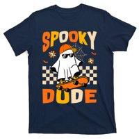 Ghost Skateboard Spooky Dude Groovy Halloween Boo Boy T-Shirt