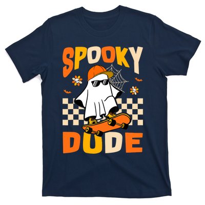 Ghost Skateboard Spooky Dude Groovy Halloween Boo Boy T-Shirt