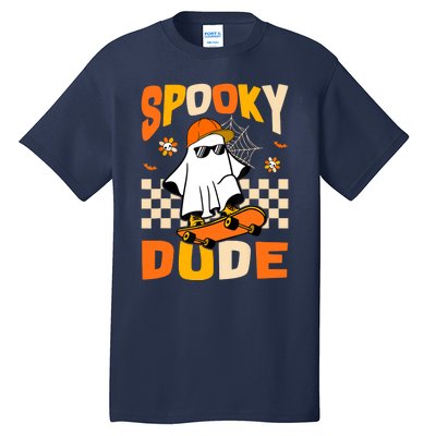 Ghost Skateboard Spooky Dude Groovy Halloween Boo Boy Tall T-Shirt