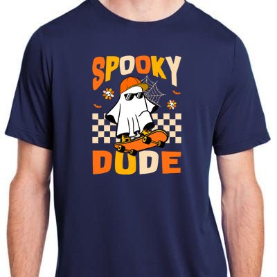 Ghost Skateboard Spooky Dude Groovy Halloween Boo Boy Adult ChromaSoft Performance T-Shirt