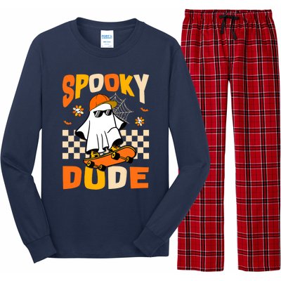 Ghost Skateboard Spooky Dude Groovy Halloween Boo Boy Long Sleeve Pajama Set